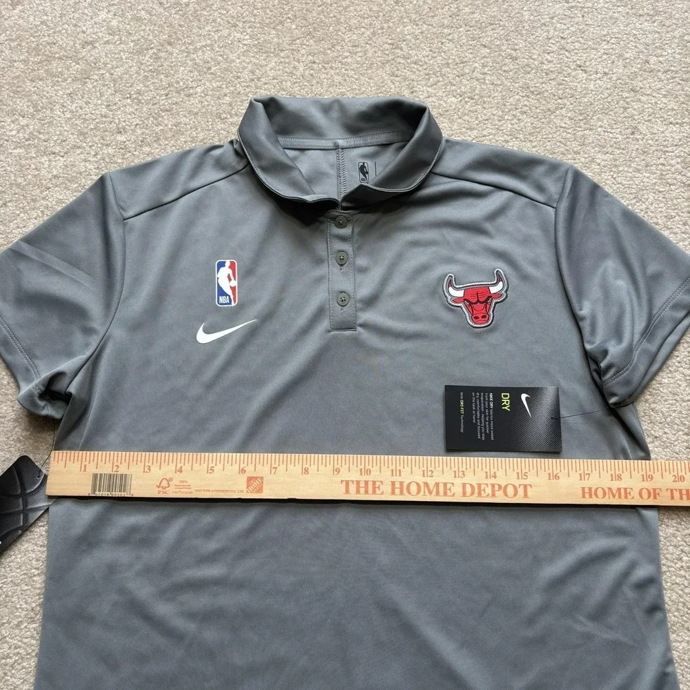 NWT Chicago Bulls Nike Polo Shirt Womens Large Gray NBA Basketball Dri‎ Fit Top